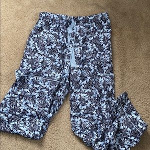Blue flower patterned pajama pants